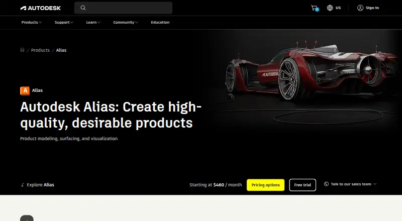The Autodesk Alias homepage