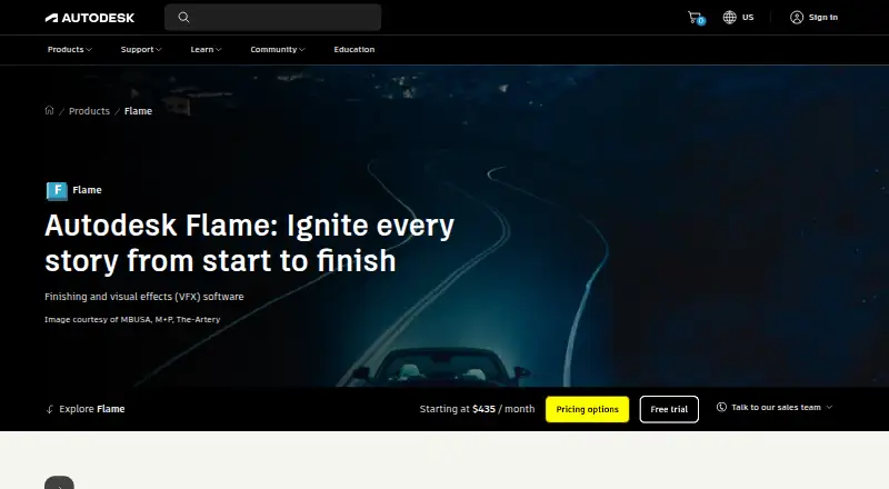 The Autodesk Flame homepage