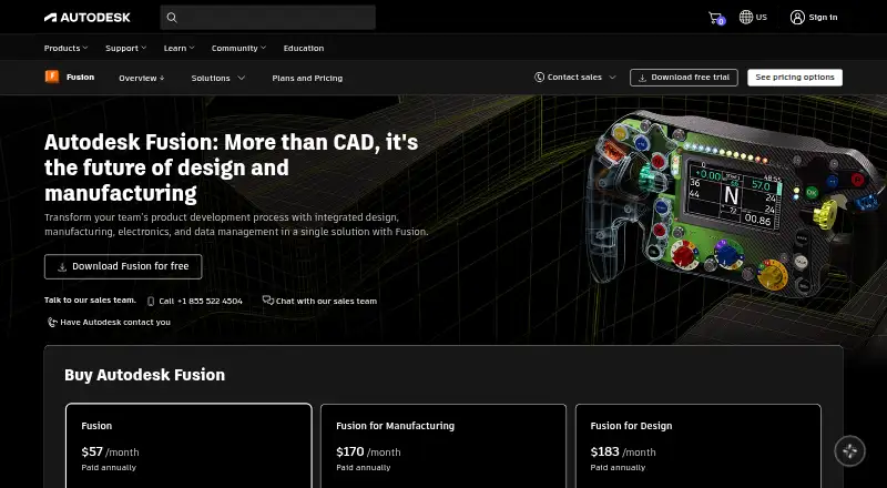 The Autodesk Fusion homepage