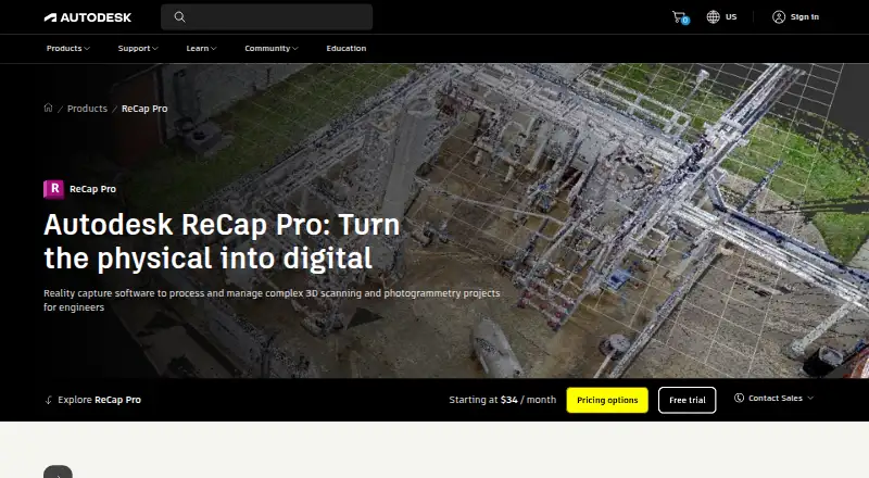 The Autodesk ReCap Pro homepage
