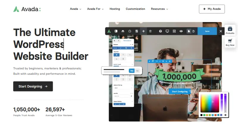 The Avada homepage