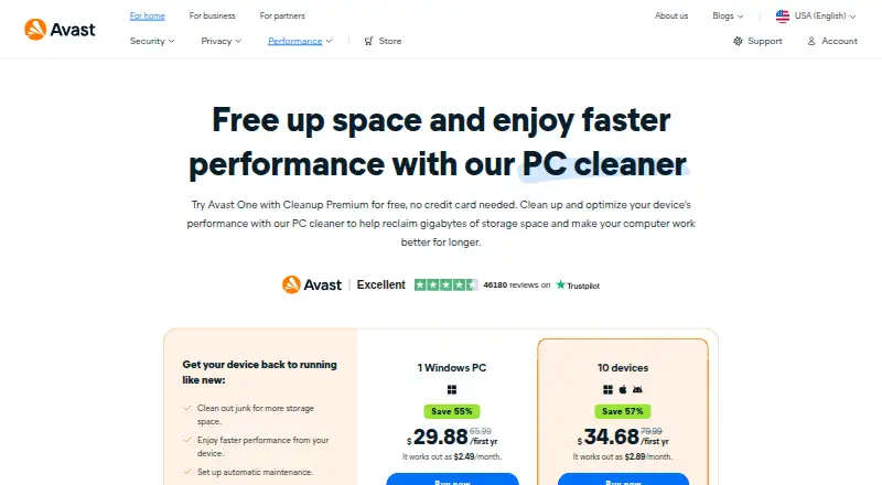 The Avast Cleanup Premium homepage