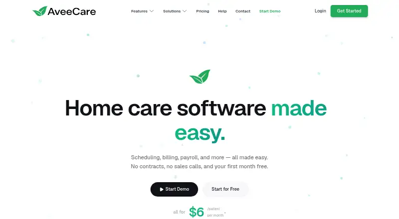 The AveeCare homepage