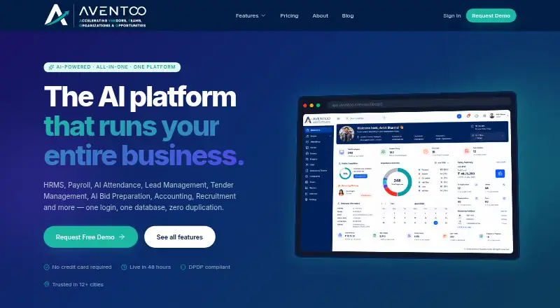 The Aventoo HRMS homepage