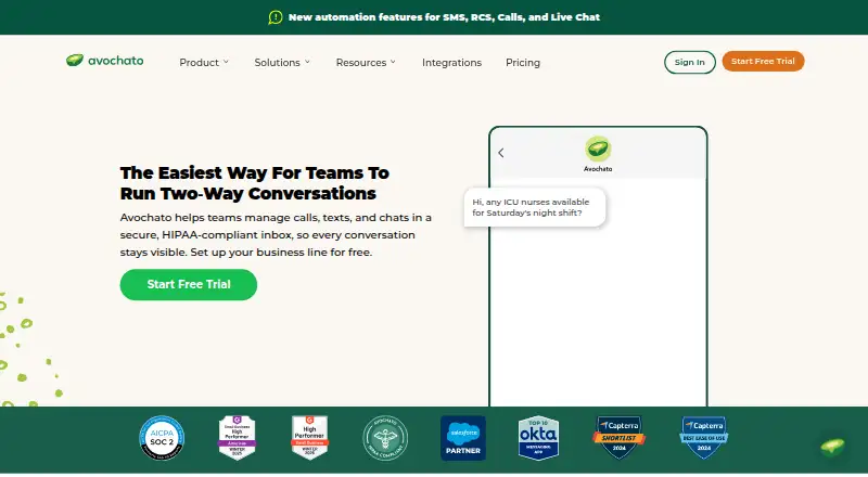 The Avochato homepage