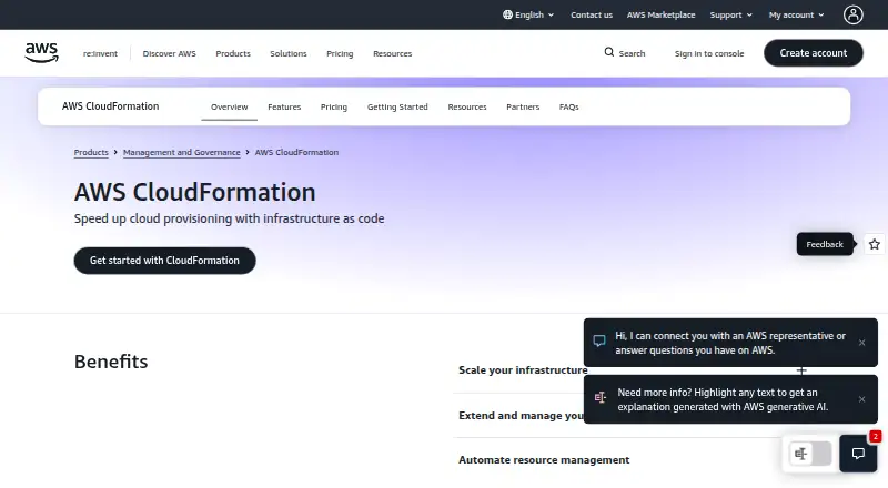 The AWS CloudFormation homepage