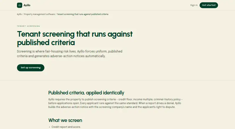 The Ayillo Tenant Screening homepage