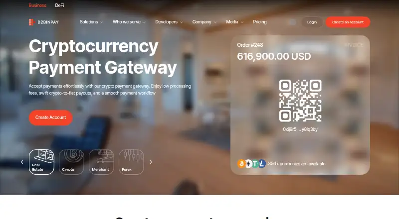 The B2BINPAY homepage
