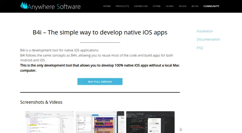 The B4i homepage