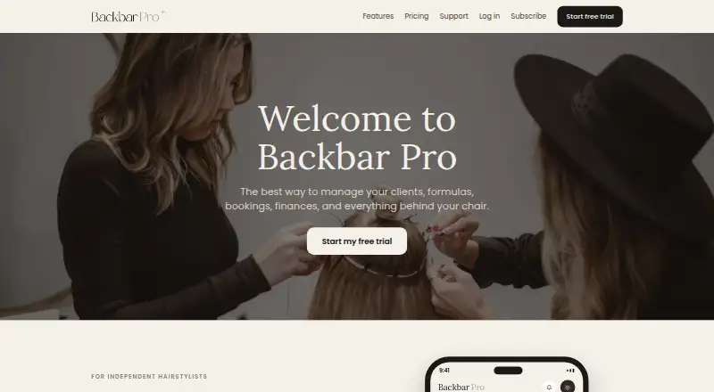 The BackBar Pro homepage