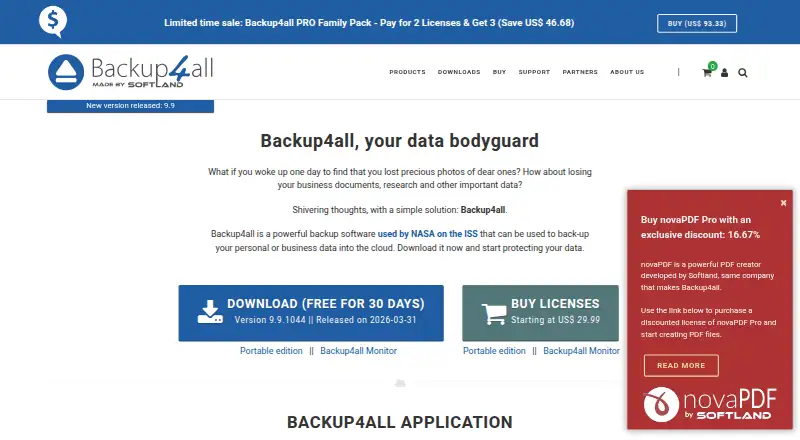 The Backup4all homepage