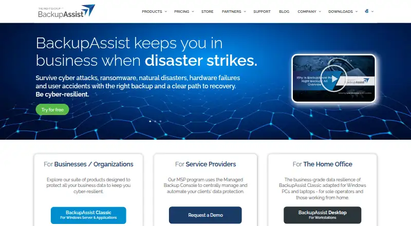 The BackupAssist homepage