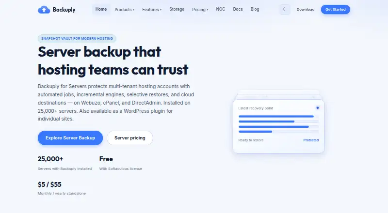 The Backuply homepage