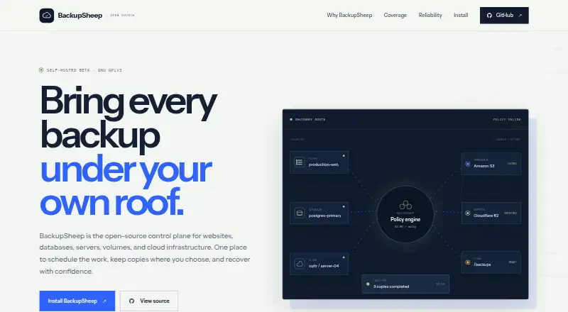 The BackupSheep homepage