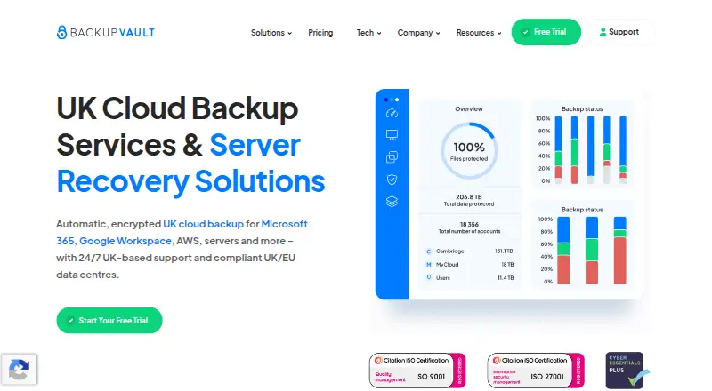 The BackupVault homepage
