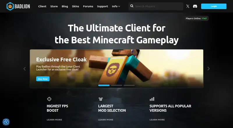 The Badlion Client homepage