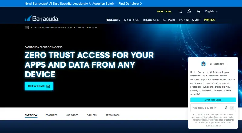 The Barracuda CloudGen Access homepage