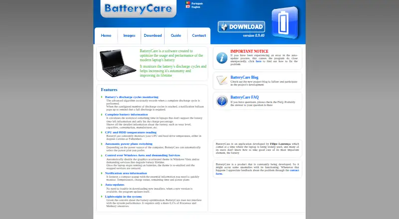 The BatteryCare homepage