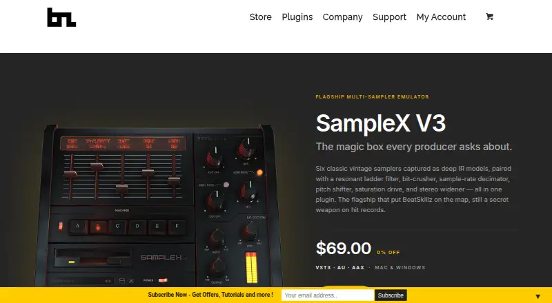 The SampleX V3 homepage
