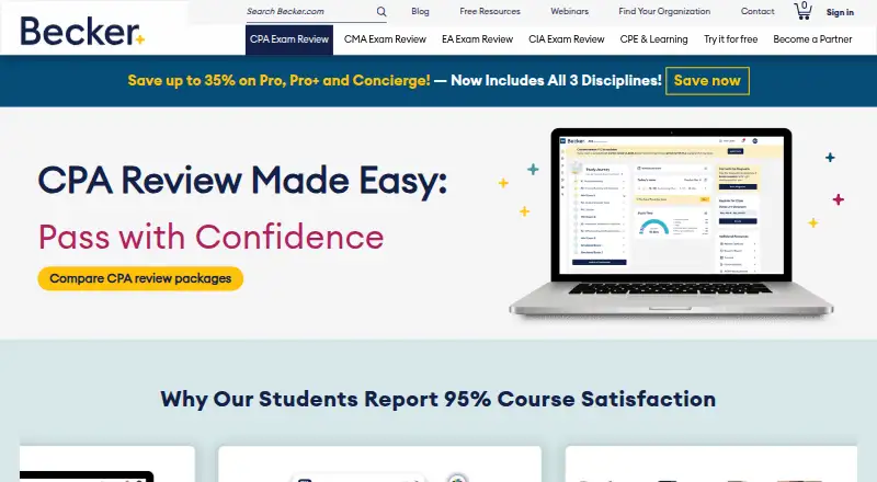 The Becker CPA Review homepage