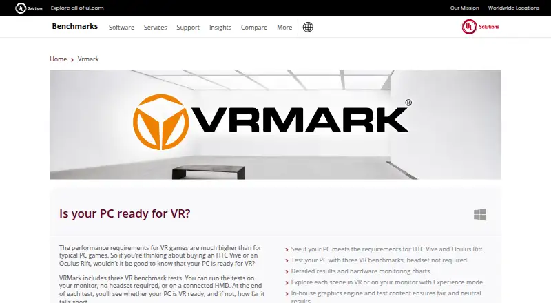 The VRMark homepage