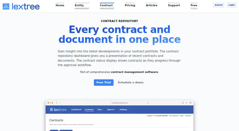 The Lextree Contract Management homepage