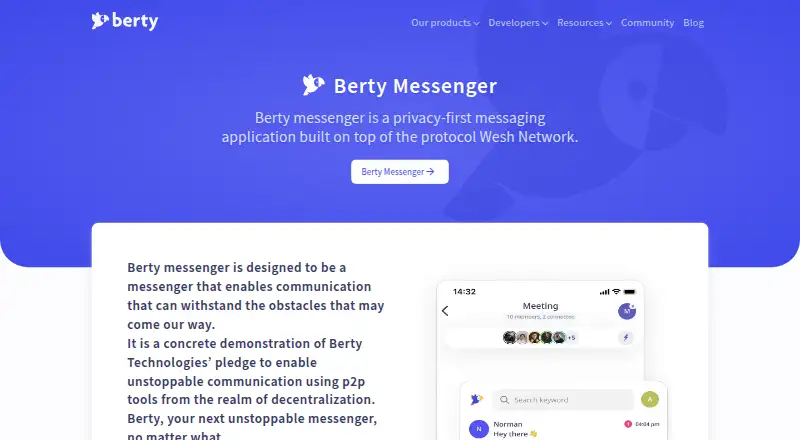 The Berty homepage