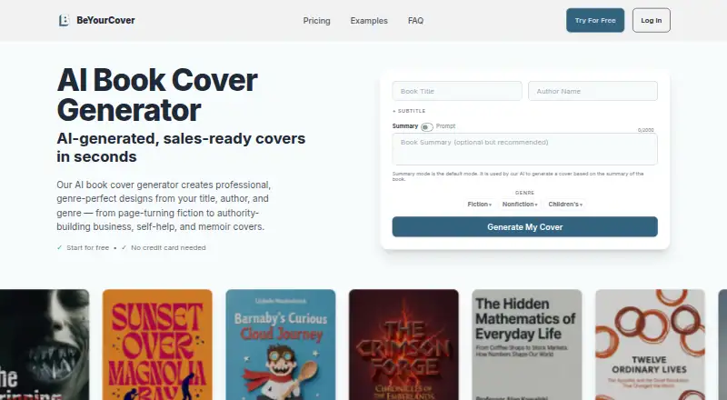 The BeYourCover homepage