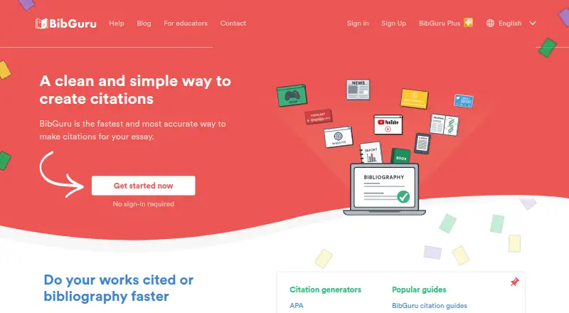 The BibGuru homepage