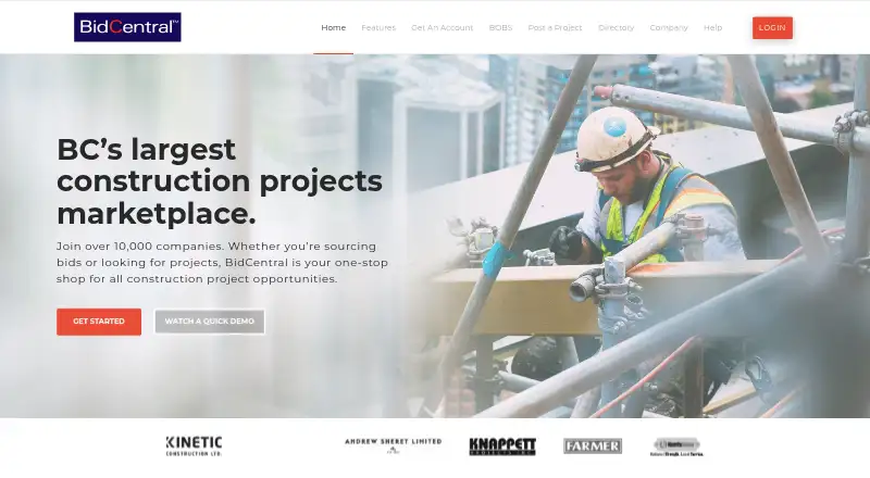 The BidCentral homepage