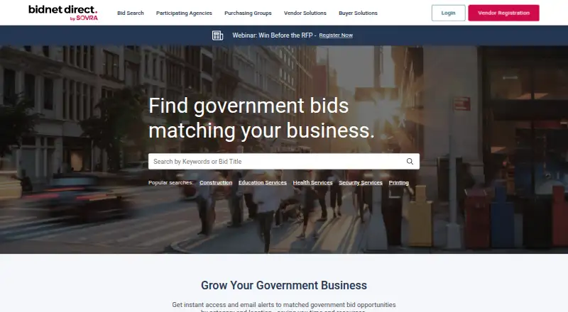 The BidNet Direct homepage