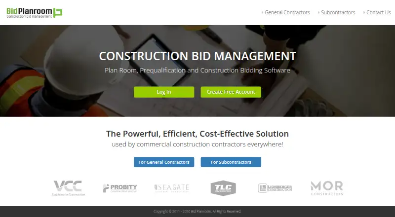 The BidPlanroom homepage