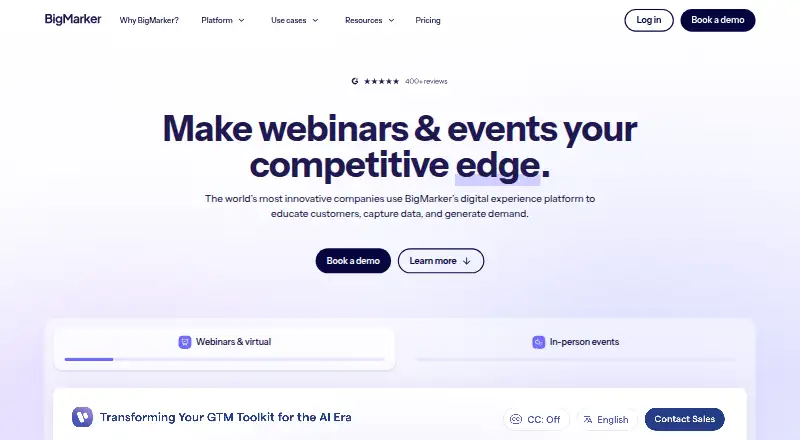 The BigMarker homepage