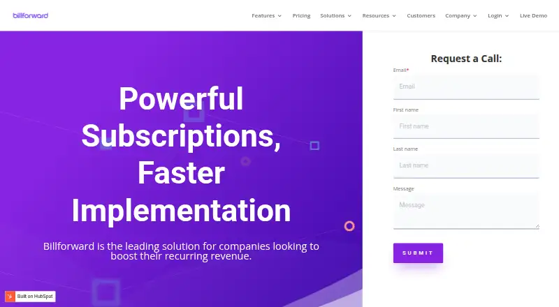 The Billforward homepage