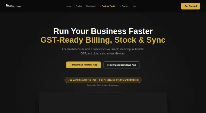 The BillSup homepage