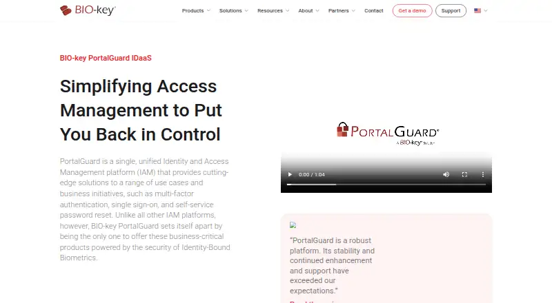 The BIO-key PortalGuard homepage