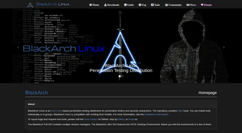The BlackArch Linux homepage