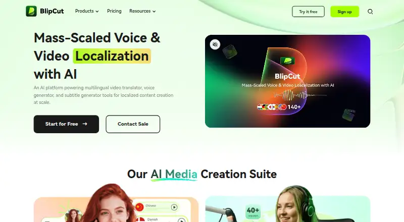 The BlipCut AI Video Translator homepage