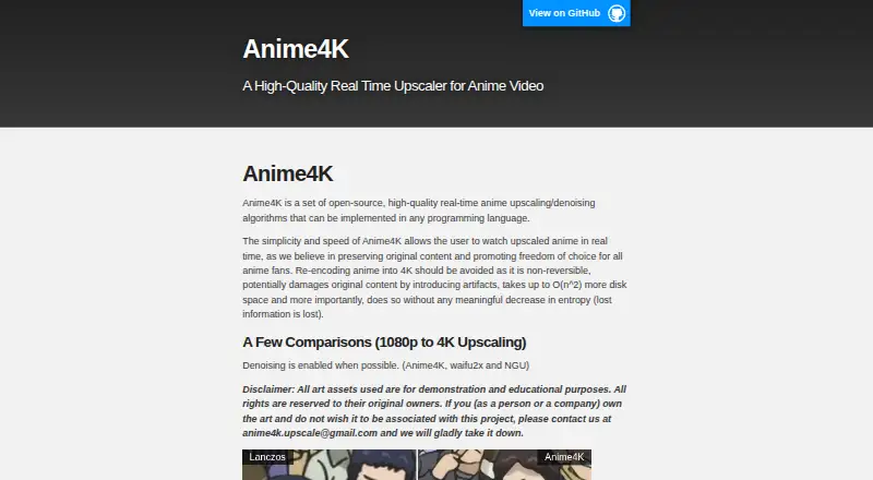 The Anime4K homepage