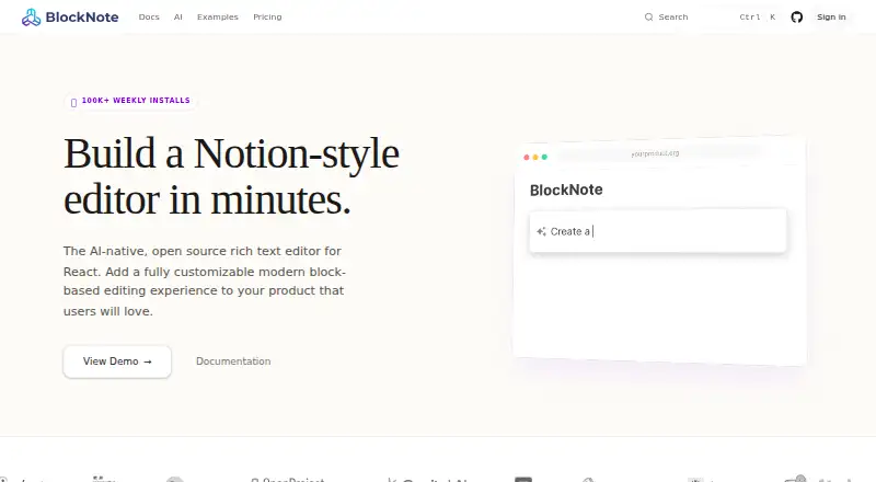The BlockNote homepage