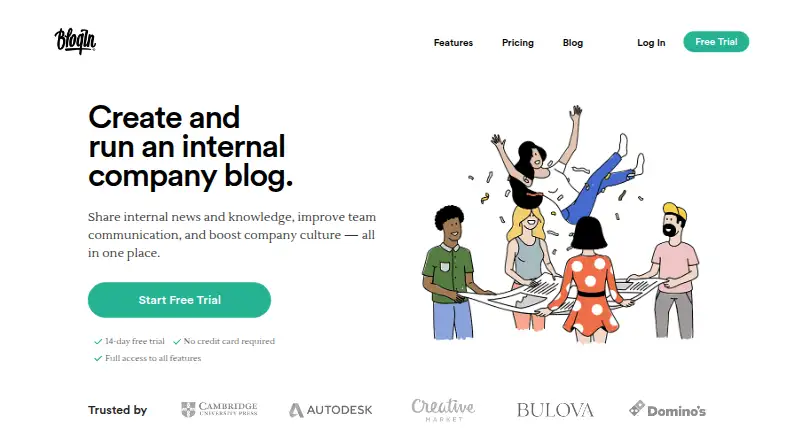 The BlogIn homepage