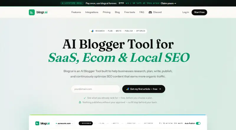 The Blogr.ai homepage