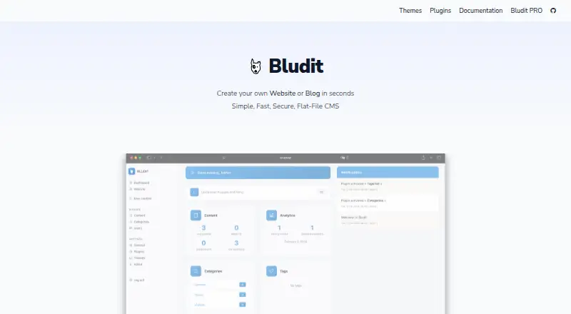 The Bludit homepage