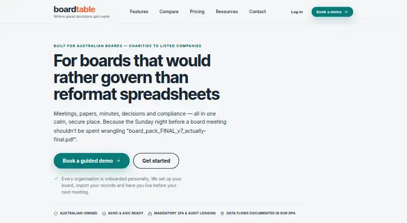 The BoardTable homepage