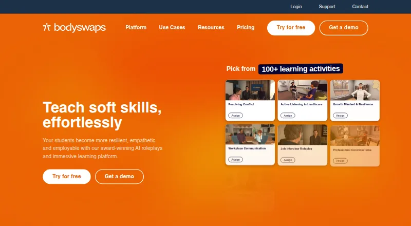 The Bodyswaps homepage