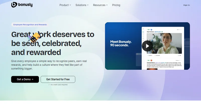 The Bonusly homepage
