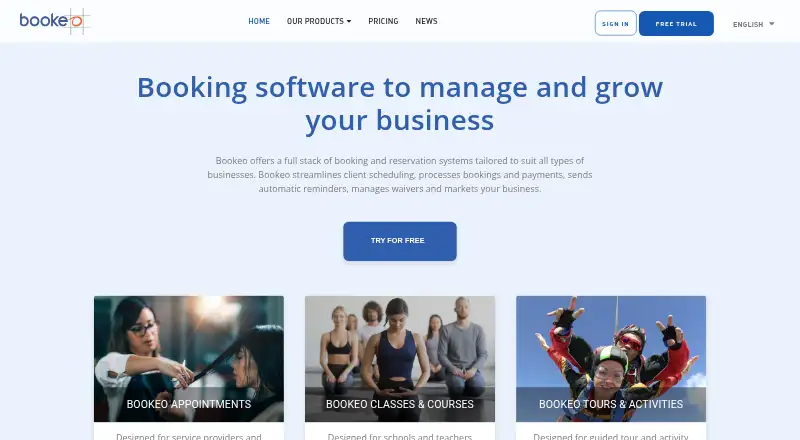The Bookeo homepage