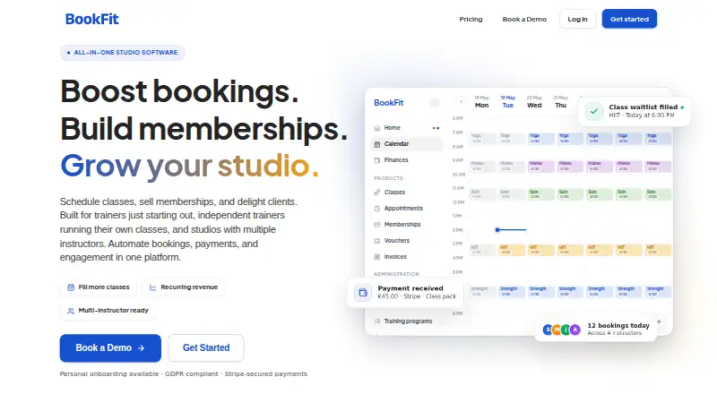 The BookFit homepage