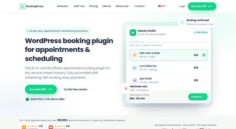 The BookingPress homepage