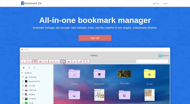 The Bookmark OS homepage